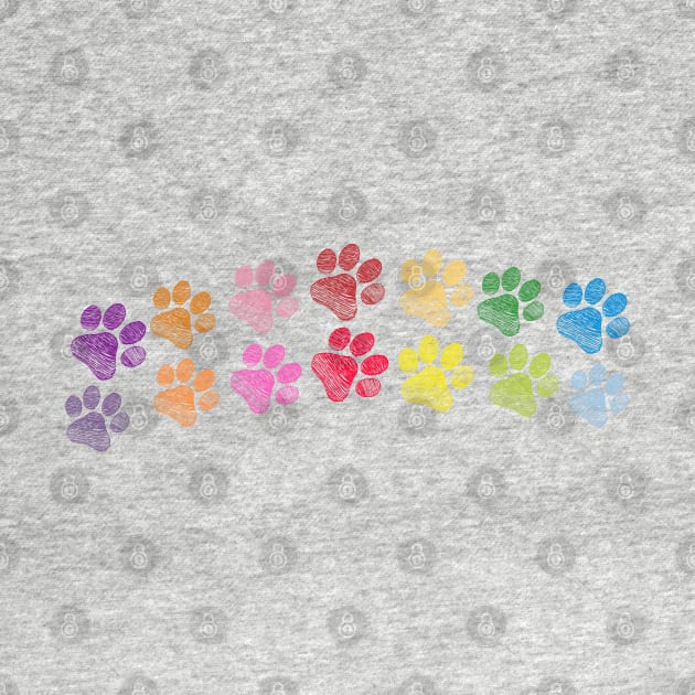 Cute doodle hand drawn colorful paw prints foot step by GULSENGUNEL